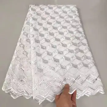 Najnovšie Biele Čipky Swiss Voile Čipky Afriky Čipky Textílie 5Yards Afriky Výšivky 100% Bavlna Švajčiarskej Čipky Textílie Pre Šaty Obrázok