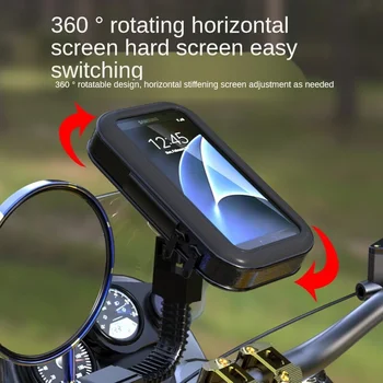 Motocykel Motorke Bike Mount & Bicykel s 360-Stupňový Otáčania Nastaviteľný Vodotesný GPS Telefón Držiak na stenu BOČNÉ ZRKADLO Obrázok