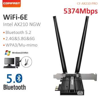 5374Mbps WiFi6E Pcie Karty Wifi 2.4/5.8 G 11AX Bezdrôtový WIFI Adaptér s BT5.2 AX210 PCI Wi-Fi Anténa pre Win10/11 Linux Obrázok