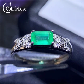 CoLife Šperky 100% Originálne Emerald Zásnubný Prsteň pre Ženu, 4*6mm 0.5 ct Reálne Emerald Krúžok 925 Silver Emerald Šperky Obrázok