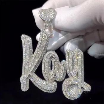 JEWE Vlastné Pevné Striebro Pozlátené Vvs Moissanite Diamond Názov Písmena Logo Prívesok Ľadový Sa Hiphop Muži o Dva-tón Reťazová Šperky Obrázok