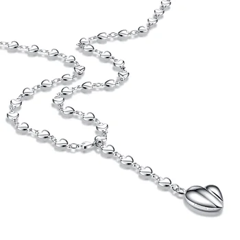 ziqiudieS925 mincový striebro upscale srdce náhrdelník celého srdca kľúčnu kosť reťazca sveter reťazca poslať priateľka jemné šperky Obrázok