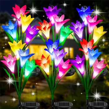 Solárne Lily Kvet Svetlo LED Vonkajšie Solárne Countyard Lampa Vodotesný, Multi-Farebné Meniace Cesty, Záhradné Slnečné svetlo Obrázok