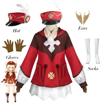 Hra Klee Cosplay Kostým Genshin Vplyv Žena Halloween Karneval Červené Šaty Loli Roztomilý Oblečenie Pierko Klobúk Uši Parochňu Celý Set Rekvizity Obrázok