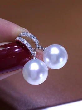 Prírodné Austrálske biela morskej vody pearl náušnice s 11-15 mm diamant intarzia, jednoduchý a moderný, univerzálny 18K zlato náušnice Obrázok