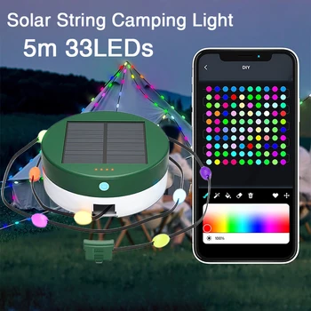 5m 33LEDs Solárne String Svetlo RGB Camping Ľahké Nepremokavé Vonkajšie Núdzové Nabíjanie Stan Atmosféru Svetla String Záhrada Dekor Obrázok
