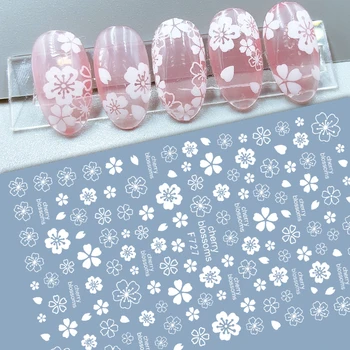 1pc Cherry Blossom na Nechty, Nálepky Dekorácie Simulácia Biely Kvet, 3D Nail Obtlačky DIY samolepiace Klinec Umenie Jazdca Príslušenstvo Obrázok