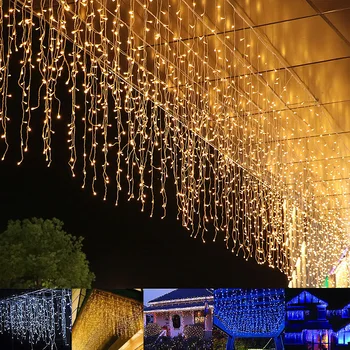 Vianočný Veniec LED Cencúľ Opony String Svetlá Svadobné Party Outdoor Záhrada Street Dekorácie Dovolenku Osvetlenie EÚ/Plug NÁS Obrázok