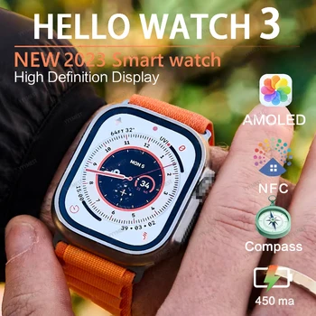 Dobrý deň, Sledujte 3 Muži Smart Hodinky Ultra AMOLED Displej Titán Žena Smartwatch NFC Kompas 4GB ROM Pre Android IOS PK HK8 PRO MAX Obrázok
