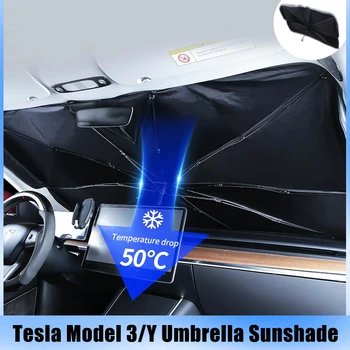 2023 Model Y slnečník Dáždnik Skladací Slnečník Tesla Model 3 Automatické Predné Okno Kryt Pre UV Lúčom Blok & Sun tepelná Ochrana Obrázok