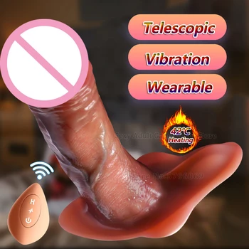 Teleskopická Dildo Kúrenie Penis Nositeľné Stimulátor Klitorisu G Mieste Vibrácií Žena Masturbator Sexuálne Hračky, Obchod pre Ženy, Páry Obrázok