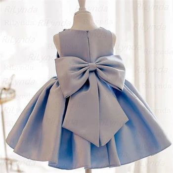Sky Blue (Nebeská Modrá Princezná Šaty Pearl Korálkové Opuchnuté Prvé Sväté Prijímanie Šaty Flower Girl Šaty Roztomilé Deti, Dievčatá Šaty Prvé Šaty Obrázok
