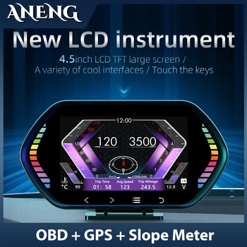 4.5 Palcový OBD2 + GPS Digitálne Head Up Displej HUD na Palube Digitálny Rýchlomer Svahu Meter RPM Rozchod Plug & Použite Nástroj Displej Obrázok
