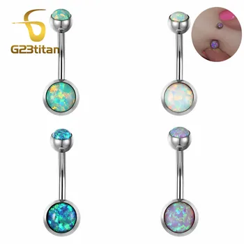 G23titan Nový Pupok Piercing Fire Opal Pupok Krúžky 1,6 G G23 Titán Bell Tlačidlo Krúžok Piercing Ombligo Šperky Obrázok