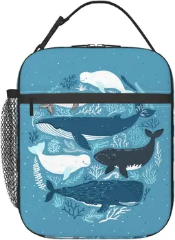 Ocean Veľryba Morských Živočíchov Obed Taška Izolované Obed Box Opakovane Lunchbox Vodotesný, Prenosný Obed Tote pre Mužov Chlapci Dievčatá Obrázok