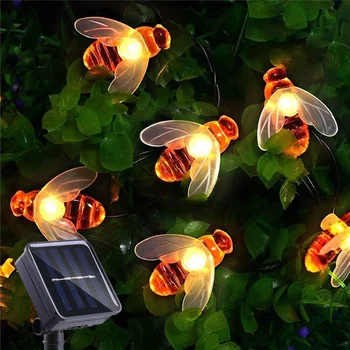 Solárne String Svetlo 20 LED Roztomilý Bee Vonkajšie Svetlo Svadobné Domov Záhrada, Terasa, Party, Vianočný Strom včiel medonosných, Hviezdna Víla Dekor Lampa Obrázok
