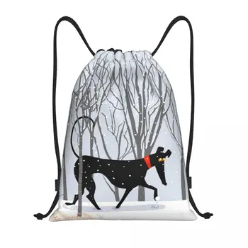 Zimné Kopov Šnúrkou Batoh Športové tašky pre Ženy, Mužov Greyhound Whippet Sighthound Psa Nakupovanie Sackpack Obrázok