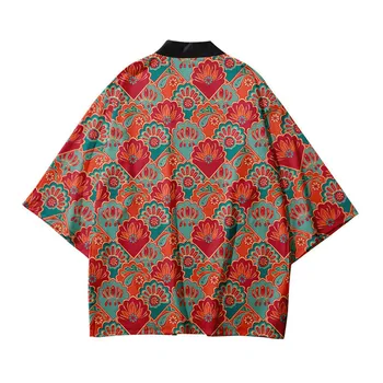 Tradičné Cardigan Haori Kimono Ázijské Oblečenie Kvetina Tlače Havajské Košele Ženy Muži Japonský Pláži Nadrozmerné Yukata 6XL Obrázok