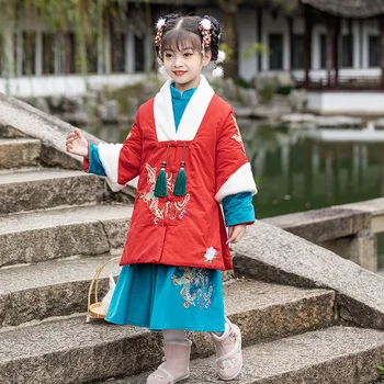 Dievčatá Phoenix Výšivky Nový Rok Čínske Šaty Krásne Tang Vyhovovali Deti Bavlna-čalúnená Oblečenie Detí Bavlna Dávnych Hanfu Obrázok