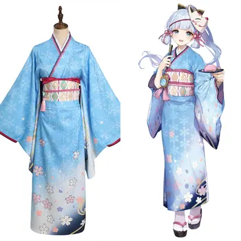 Genshin Vplyvu x Sladkosti Raj Kamisato Ayaka Cosplay Kostým Kimono Oblečenie Halloween Karneval Oblek Obrázok