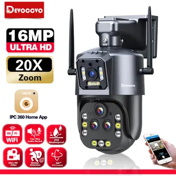 16MP Štyri Objektív Wifi PTZ IP Kamera Auto Tracking Vonkajšie 4K 20X Zoom Bezdrôtový CCTV kamerový Fotoaparát, Farebné Nočné Videnie Obrázok