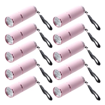 10X Vonkajšie Mini Ružová Gumy Potiahnuté 9-LED Baterka Horák Obrázok