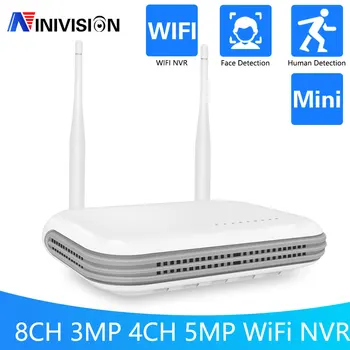 4CH 5MP/8CH 3MP Mini Wifi NVR Detekcia Tváre Xmeye iCsee videorekordér TF Card Pre Bezdrôtovú sieť, Bezpečnostný Systém 2.5