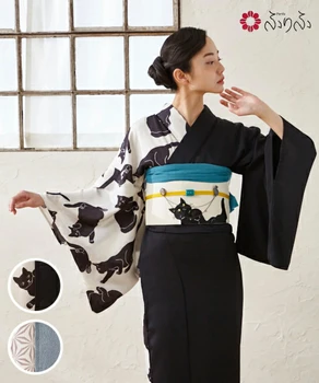 Japonské Ženy v Tradičných Kimono Malé Vzorované Vec Mačky Moderné Tlač Retro Dvojité Zavesenie Podšívka Cos Oblečenie YUKATA Obrázok