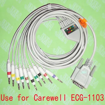 Kompatibilné s 15 KOLÍKOVÝ Carewell EKG-1103 EKG Stroj Jedno-kus 10 viesť kábel a 4.0 banán leadwires,IEC alebo AHA. Obrázok