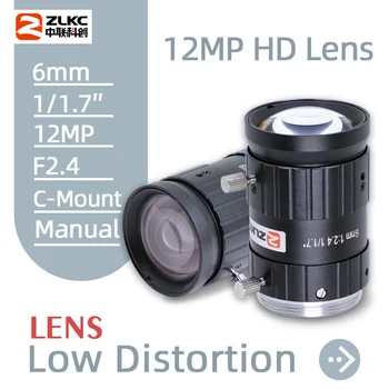 ZLKC FA C Mount 6 mm F2.4 1/1.7 Palcový 12MPX Stroj Videnia Objektív Surveillance Camera Manual Iris CCTV 12.0 Megapixelov Nízke Skreslenie Obrázok