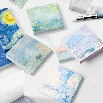 50 Listov Van Gogh Monet olejomaľba Série Memo Podložky INY Style, Hviezdna Noc, Slnečnica Poznámok kancelárske potreby Obrázok