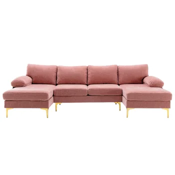 COOLMORE Prízvuk Gauč /Obývacia Izba Gauč Sectional Sofa Ružová Textílie [US Stock] Obrázok