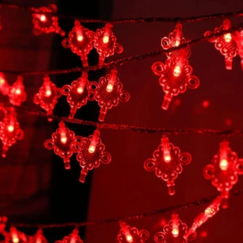 Red Lantern Čínsky Uzol LED Reťazec Vianočné Svetlá na batériový Svadobné Dekorácie Čínsky Nový Rok Dekor Obrázok