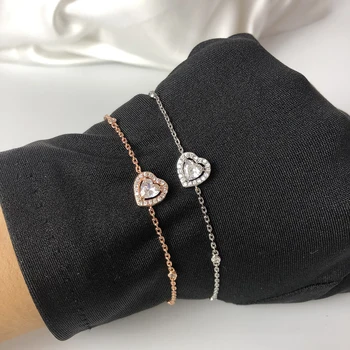 925 Sterling Silver Srdce Diamantový Náramok pre Ženy, Luxusné, Elegantné Šperky Darček Pravú Lásku Náramok Obrázok