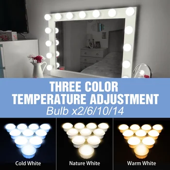 Hollywood Led make-up Zrkadlo Svetla 3-farebná Plynulou Stmievateľné Toaletný Stolík Kúpeľňa Led Nástenné Svietidlo USB tvoria Márnosť Osvetlenie Obrázok