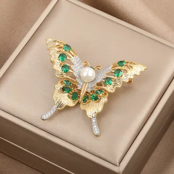 Klasické Ženy Elegantné High-end Motýľ Crystal Pearl Odznaky, Brošne Vintage Luxusný Dizajn Strany Svadobné Kolíky Corsage Pre Lady Obrázok
